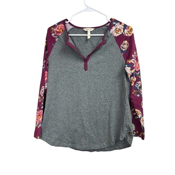 Matilda Jane Gray Times Table Raglan Floral Sleeves V-Neck Long Sleeve Medium - Picture 1 of 8